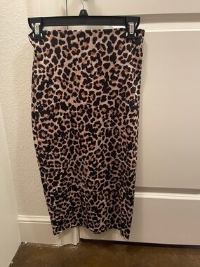 Leopard Print Midi Skirt - Beige and Black